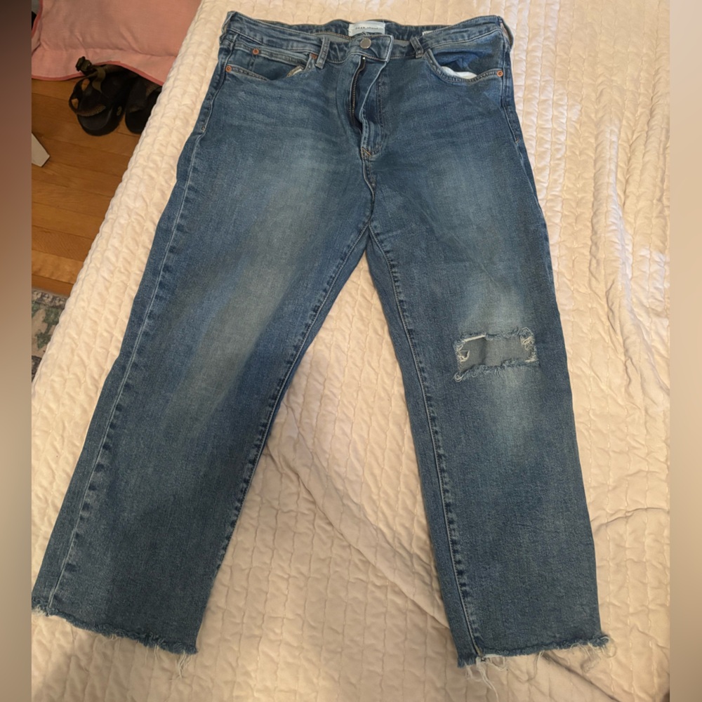 Dear John Medium Blue Straight Jeans with Knee Distress
